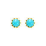 FANCIME Sunflower Blue Turquoise 14K Yellow Gold Stud Earrings Main