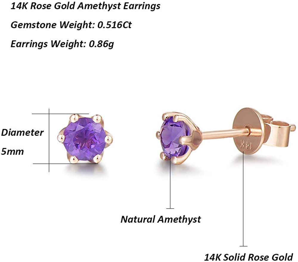 5mm amethyst healing stone earrings in 14k gold