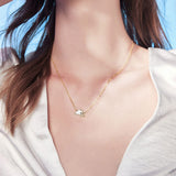 FANCIME "Dreamer" Cloud Mother Of Pearl Airplane 14k Yellow Gold Necklace Show
