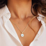 FANCIME Mother of Pearl Round Disc 14K Real Yellow Gold Necklace Show