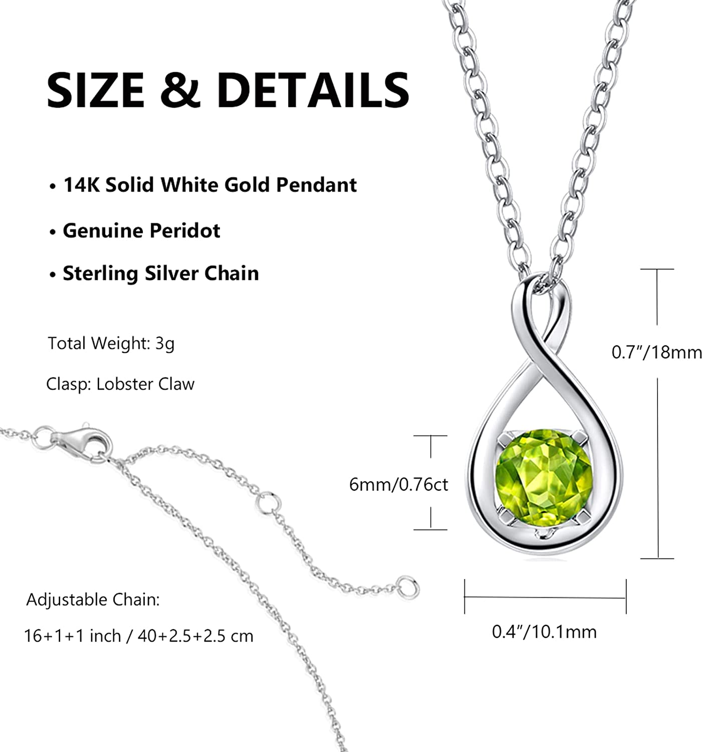 FANCIME "Birthstone" August Gemstone Sterling Silver Necklace Size