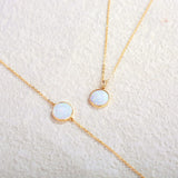 FANCIME Created White Opal Round14K Real Yellow Gold Necklace Detail