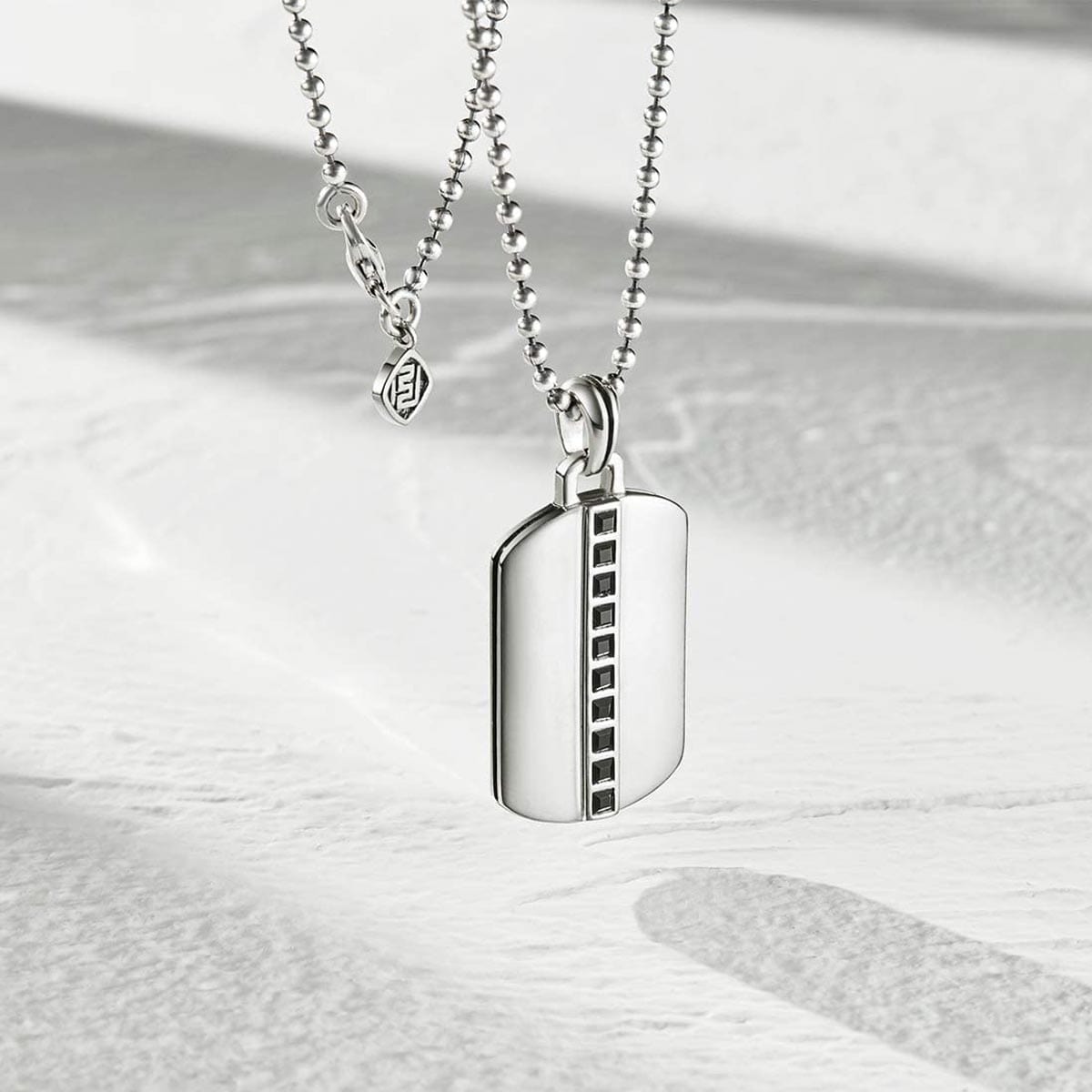 FANCIME Black Spinel Classic Chain Tag Sterling Silver Necklace Full