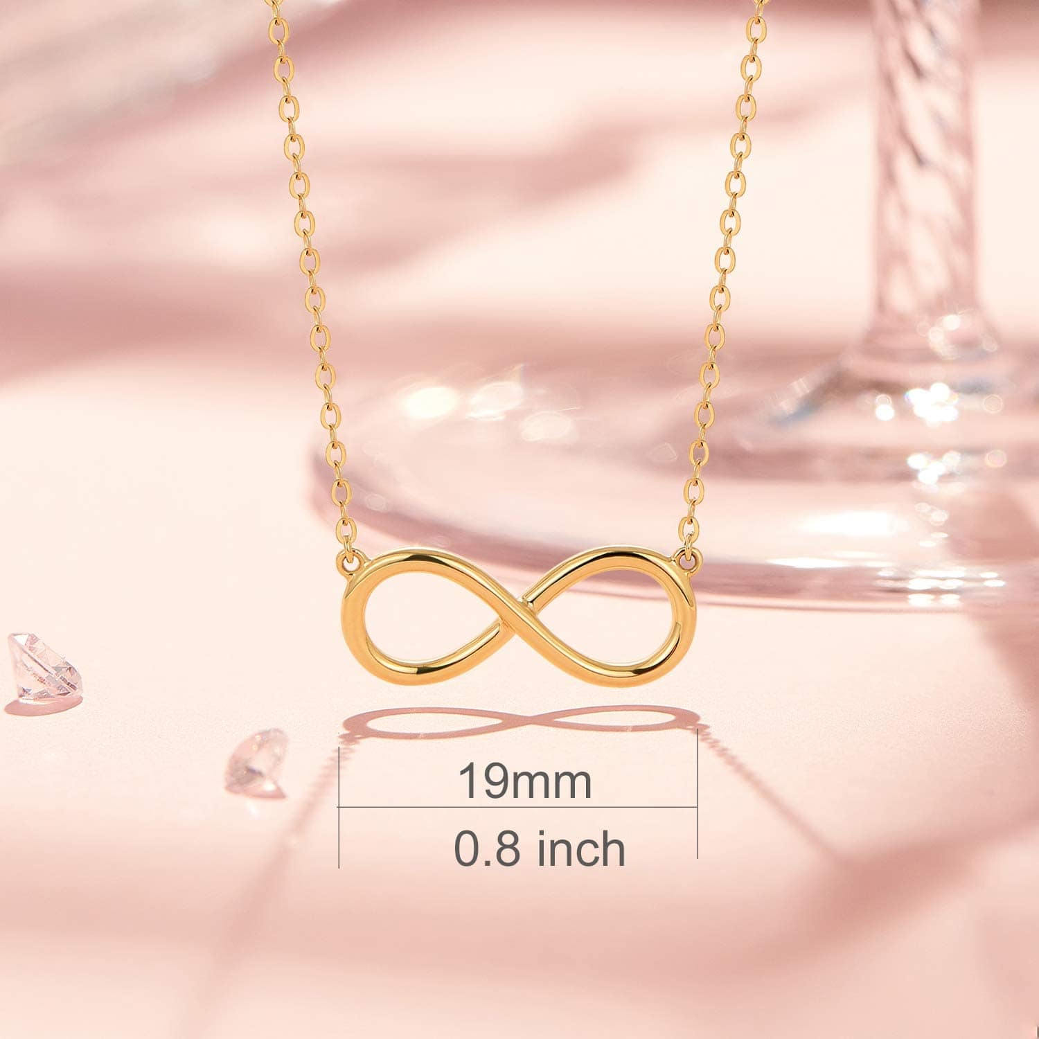 FANCIME "Ever Eternal" Shiny Infinity Symbol 14K Solid Gold Necklace Size