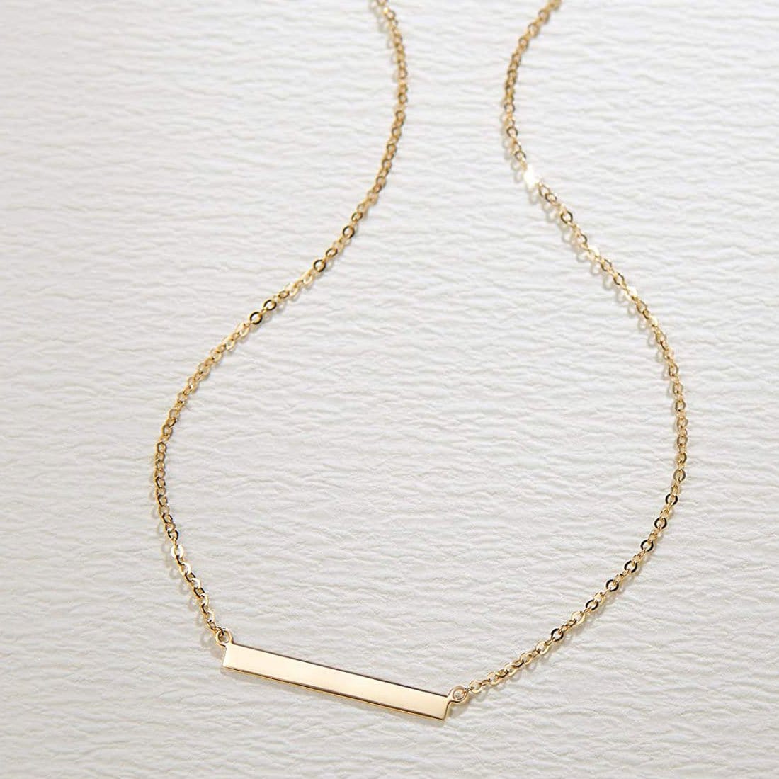 FANCIME "Simply Bar" Horizontal Gold Bar 14K Yellow Gold Necklace Full
