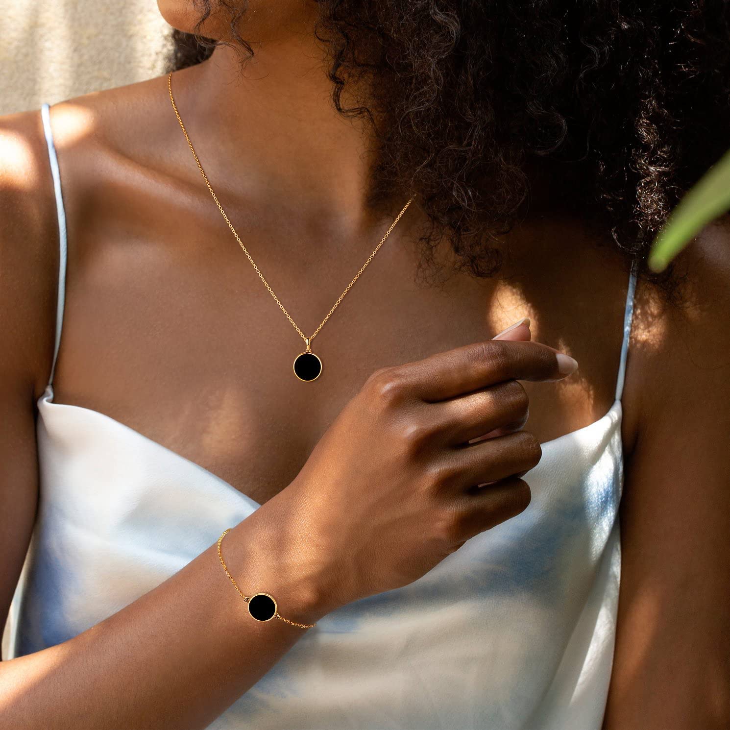 FANCIME Natural Black Onyx 14K Yellow Gold Necklace Show