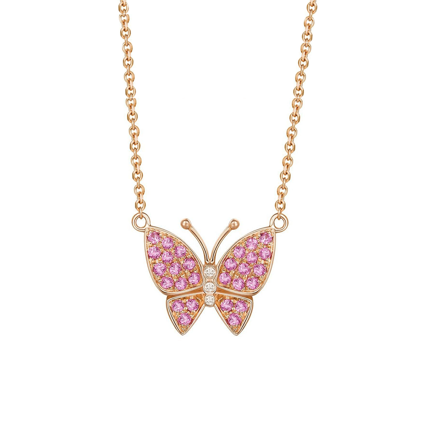 FANCIME "Fairy Titania" Pave Butterfly 14K Rose Gold Necklace Main