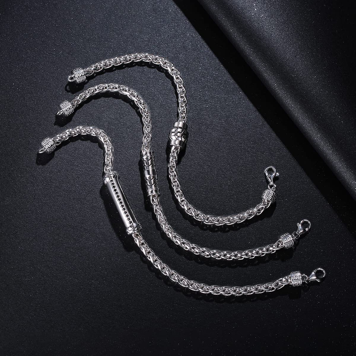 FANCIME Men's Wheat Link Chain Sterling Silver Bracelet Show