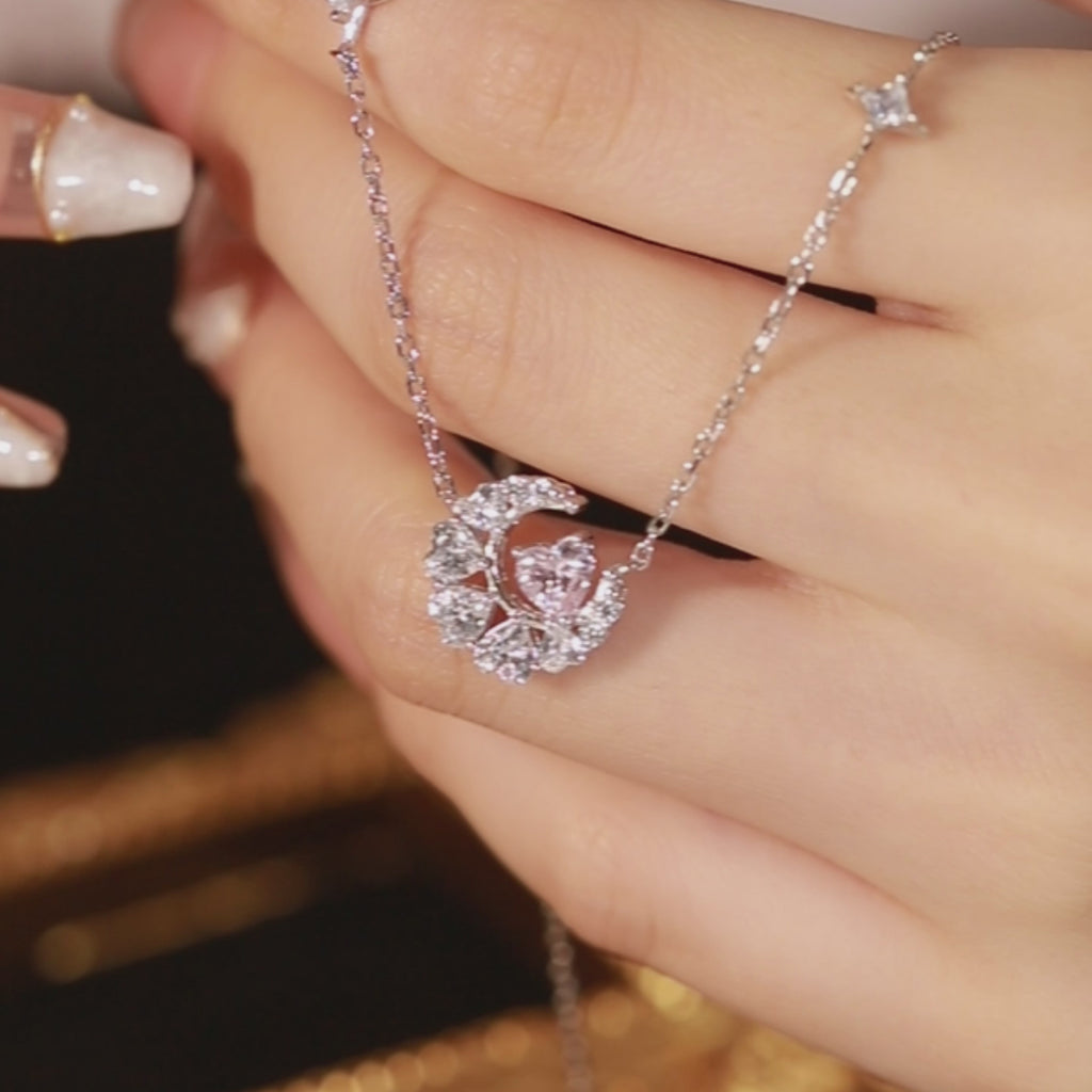 FANCIME "Pink Dream" Crescent Moon Star Sterling Silver Necklace Video