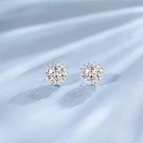 FANCIME 2.2CTTW Moissanite Flower 14K White Gold Stud Earrings Show