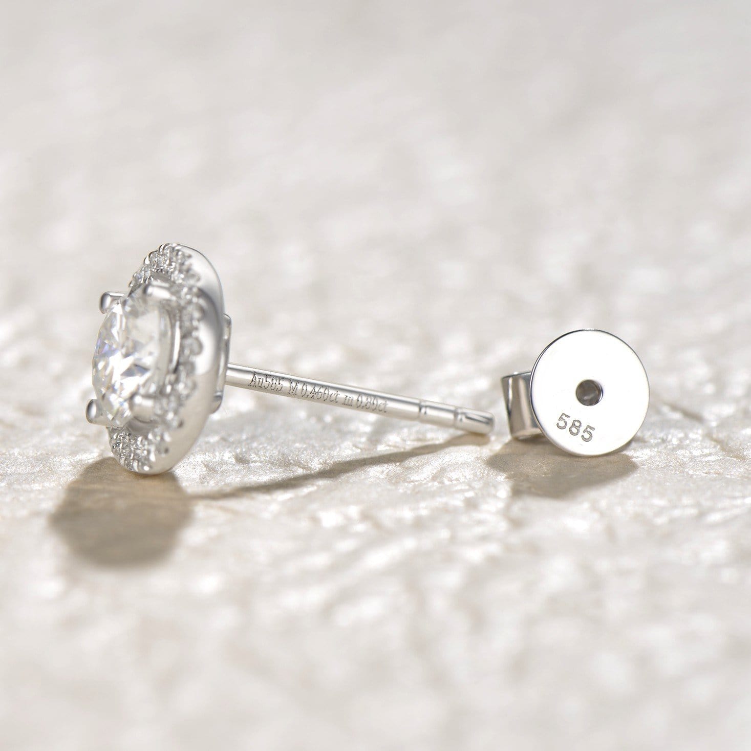 FANCIME Halo Setting Moissanite 14K Solid White Gold Stud Earrings Show