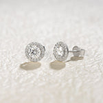 FANCIME Halo Setting Moissanite 14K Solid White Gold Stud Earrings Show