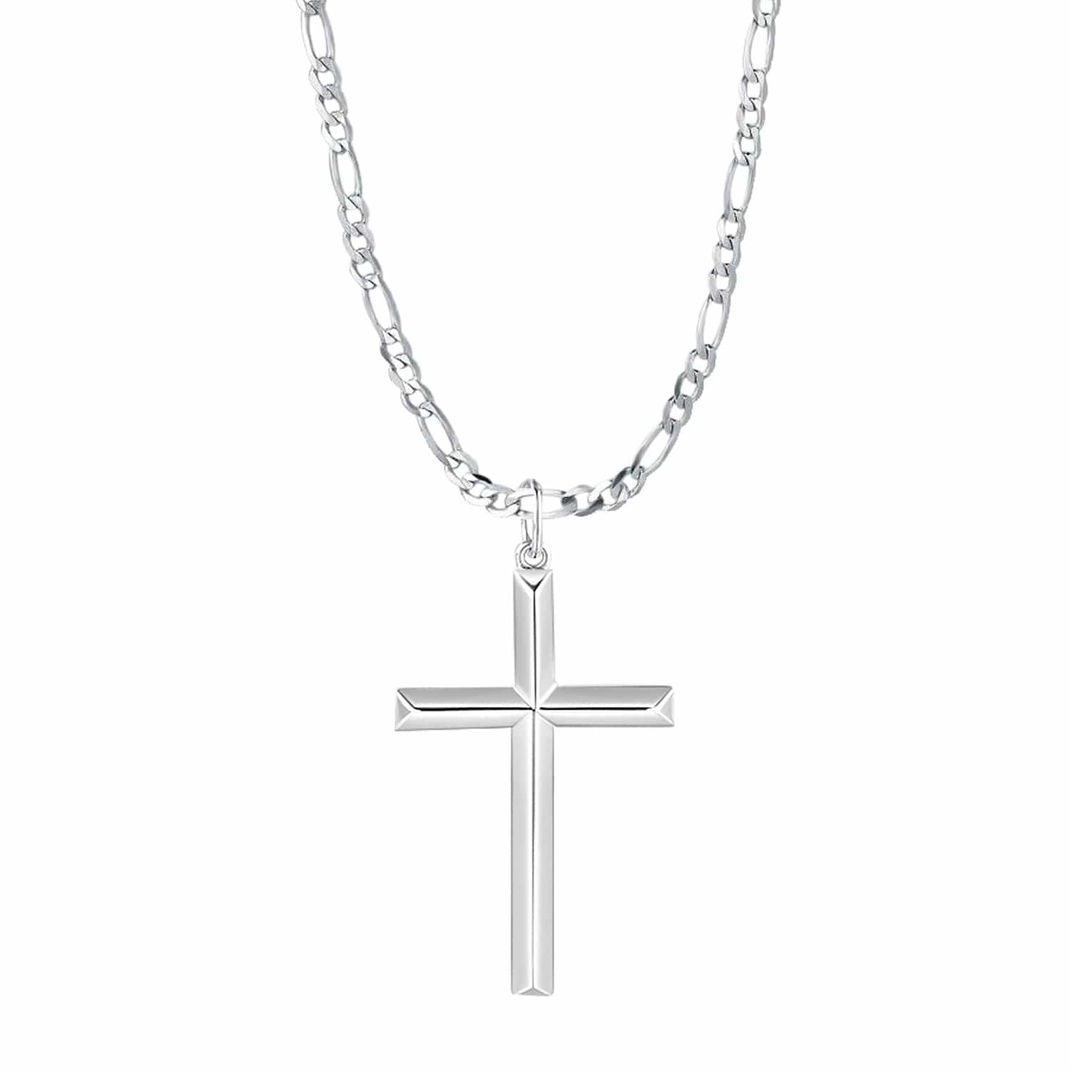 FANCIME Mens Gold Plated Beveled Cross Sterling Silver Necklace Main