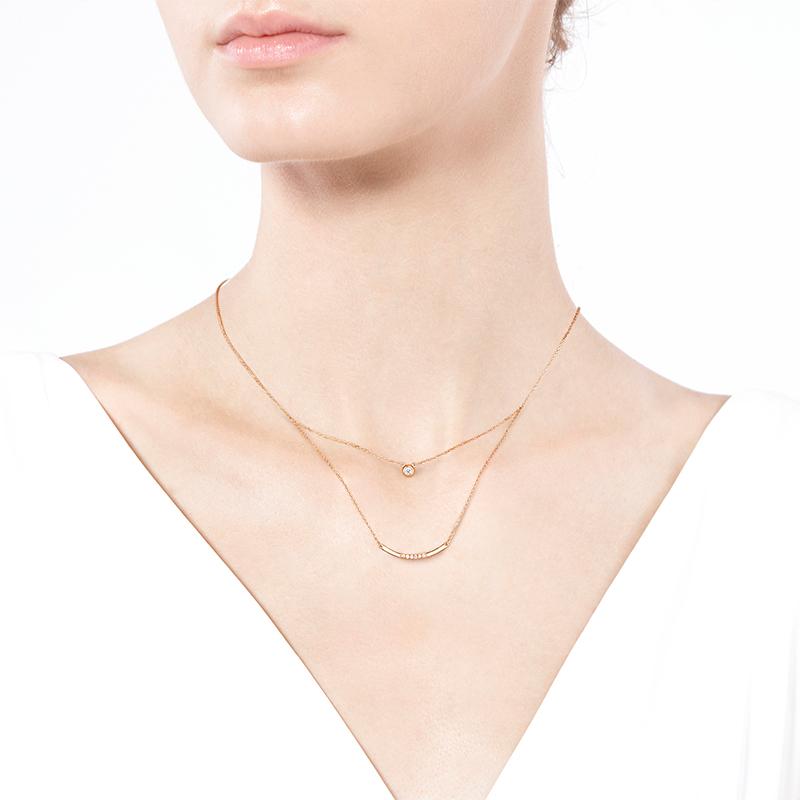 Double Chain Choker Layered Minimalist Diamond Necklace in 14k Yellow Gold