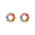 FANCIME "Rainbow Flower" Sapphire Circle 14k Yellow Gold Studs Main